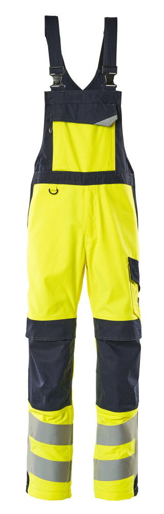 13869-216-17010 Bib & Brace with kneepad pockets - hi-vis yellow/dark navy