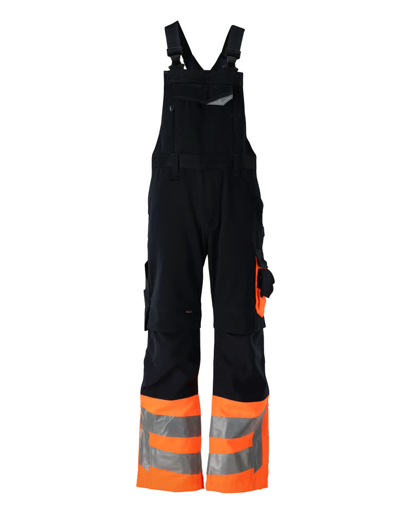 15669-860-01014 Bib & Brace with kneepad pockets - dark navy/hi-vis orange