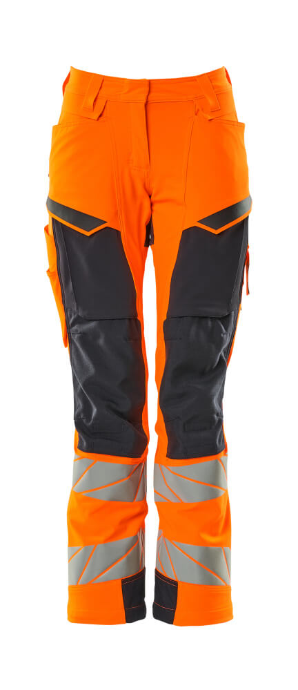 19078-511-14010 Trousers with kneepad pockets - hi-vis orange/dark navy