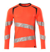 19081-771-22210 T-shirt, long-sleeved - hi-vis red/dark navy