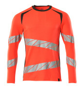19081-771-22218 T-shirt, long-sleeved - hi-vis red/dark anthracite