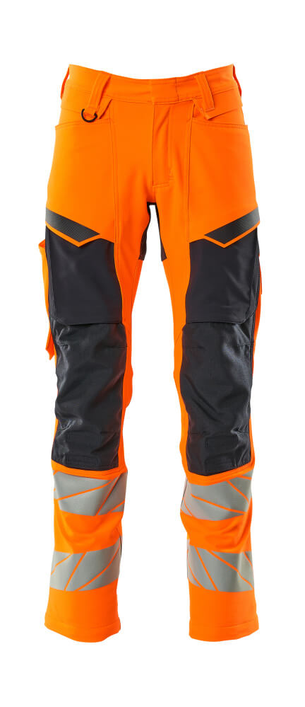 19479-711-14010 Trousers with kneepad pockets - hi-vis orange/dark navy