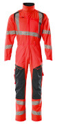 19519-236-22210 Boilersuit with kneepad pockets - hi-vis red/dark navy