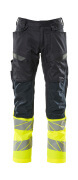19679-236-01017 Trousers with kneepad pockets - dark navy/hi-vis yellow